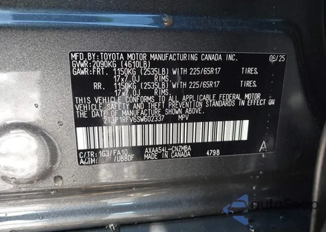 2025 Toyota Rav4 Xle from USA, damaged, VIN 2T3P1RFV6SW602337